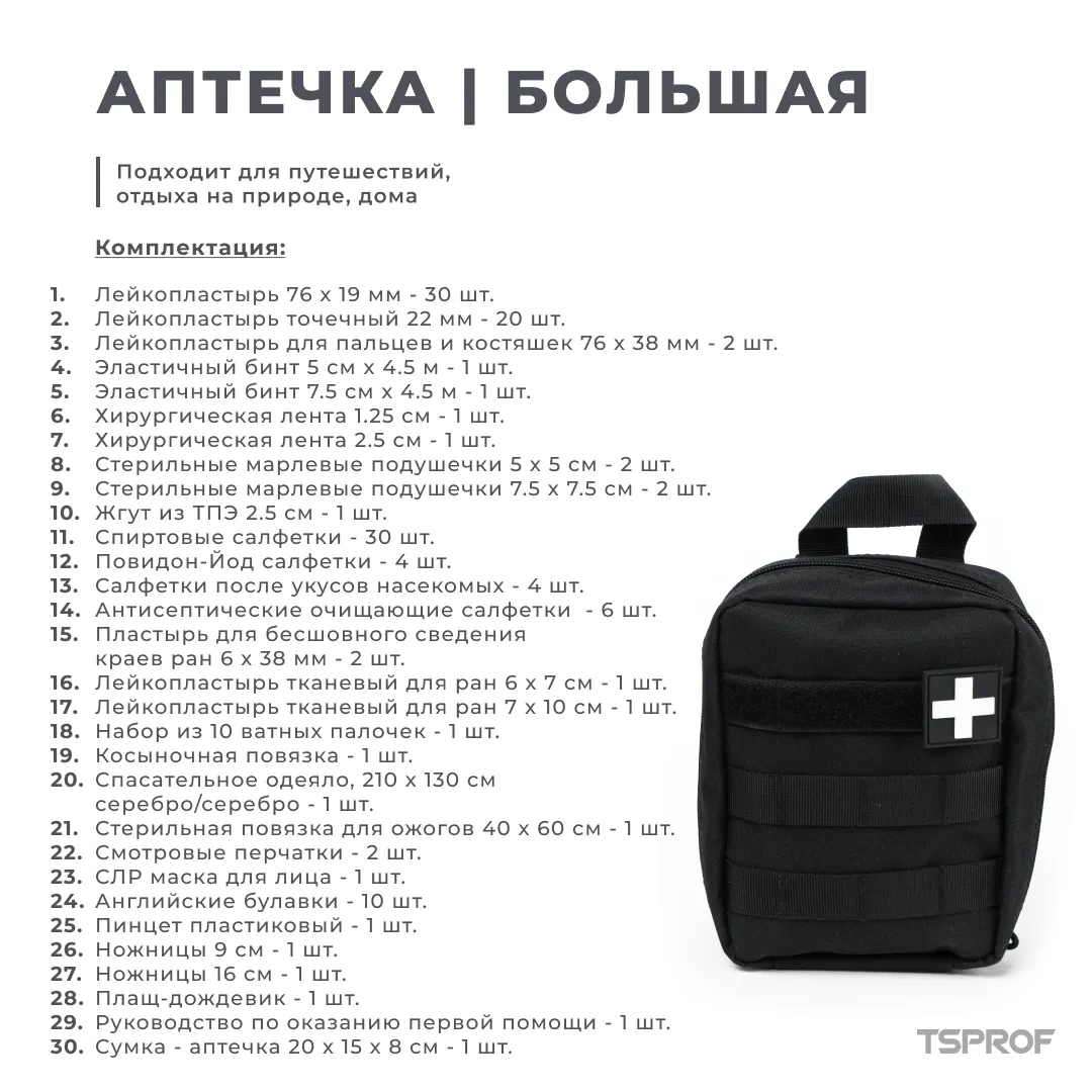 фото Аптечка заточника TSPROF, большая (30 предметов) на ytprof.ru